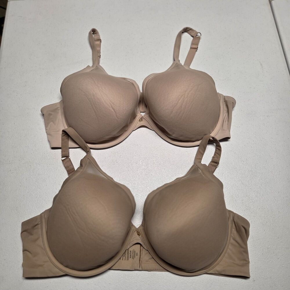 2 THIRDLOVE 24/7 Classic Uplift Plunge Bra Taupe Nude Beige Underwire Size 44C